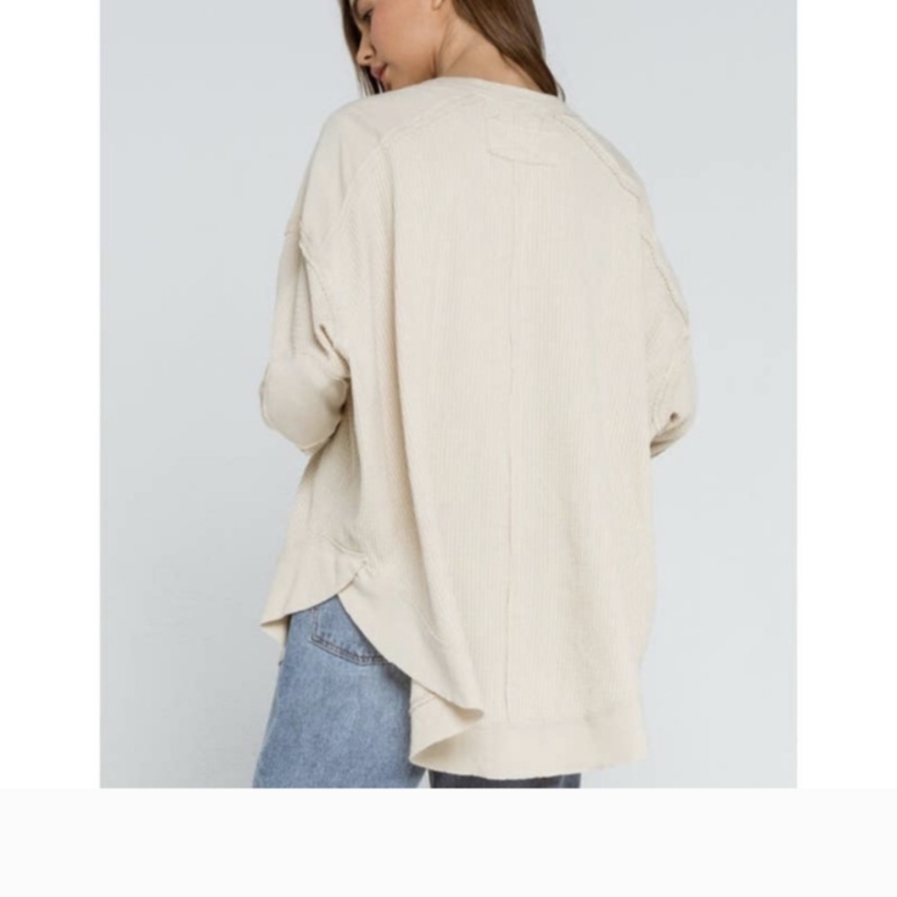 FREE PEOPLE Owen Ivory Waffle Knit Oversized Long Sleeve Thermal Top Small - Picture 2 of 10